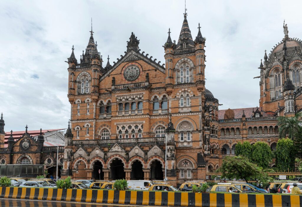 Historic Chhatrapati Shivaji Terminus in Mumbai showcasing Victorian Gothic architecture.